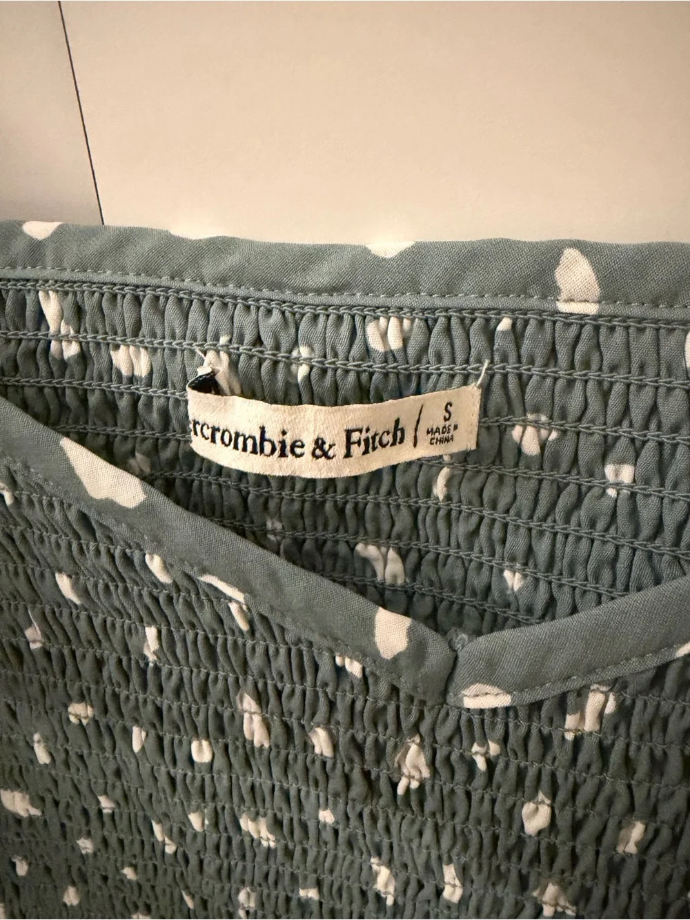 Abercrombie & Fitch Teal Smocked Crop Top with White Spot Print